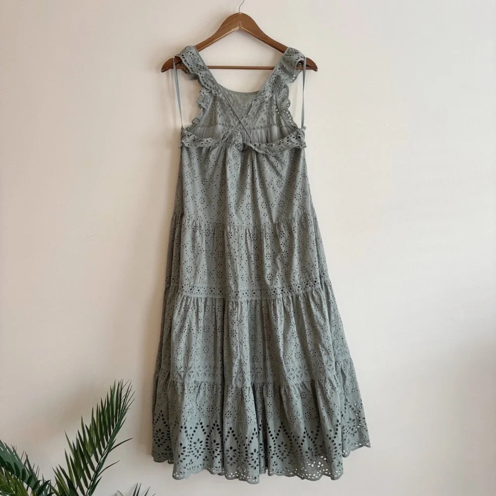 Current Air Sage Green Tiered Eyelet Midi Dress XS Anthropologie - Picture 5 of 9